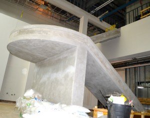 Concrete work for the main staircase in the lobby of the Arkansas College of Osteopathic Medicine.