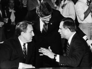 (from left) U.S. Sen. Dale Bumpers, Gov. Bill Clinton, and U.S. Sen. Dale Bumpers