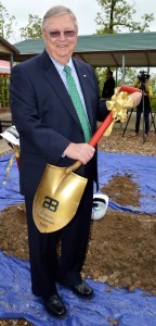 Then ArcBest Board Chairman Robert A. Young III took time in April 2015 to pose with the shovel he used for the formal groundbreaking ceremony for the company’s new $30-million plus corporate headquarters.