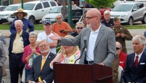 Darby Watkins, nephew of Gen. William Darby, talks to the crowd about Darby’s life growing up in Fort Smith.