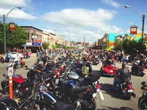 Thousands of bikers park and ride on Garrison Avenue in downtown Fort Smith during the 2016 Steel Horse Rally.