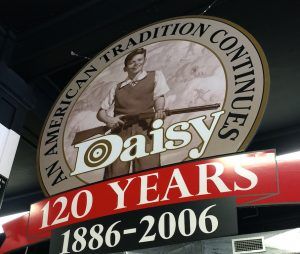 Sign at the Daisy museum in Rogers from the company’s 100th anniversary year.