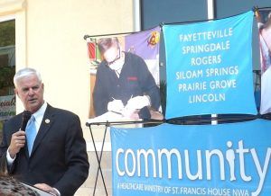 U.S. Rep. Steve Womack, R-Rogers, addresses the audience during an event at the Community Clinic in Fayetteville.