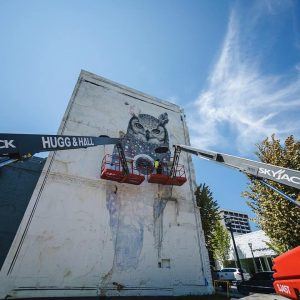 Mural work by Puerto Rico-based artist Alexis Diaz. The mural, painted on a wall of the remnants of the former Mountain Inn facing College Avenue, is part of the “The Unexpected” Project based in Fort Smith.