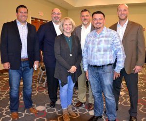 The General Mills leadership team (back row, left to right) Mike Fandrich, Steve Mayle, Paul Dorey, David Wurm, (front row, left to right) Mary Zettle and Josh Yates. General Mills was the presenting sponsor of Sip and Savor.