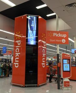 The newest online pickup test by Walmart U.S. sits inside the retailer’s supercenter on West Walnut Road in Rogers, Ark.
