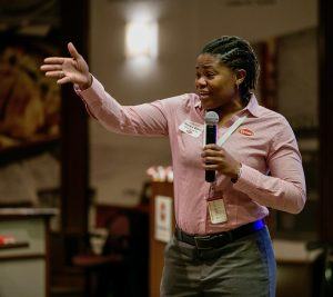 Annitre Edison, senior director of information system applications for Tyson, was the keynote speaker for the Girls in IT event held Friday at Tyson Foods headquarters in Springdale.