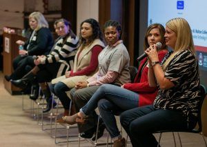 Monica Kelly, director of technology for Wal-Mart Stores, answers a question during the Girls in IT event held Friday at Tyson Foods headquarters in Springdale.