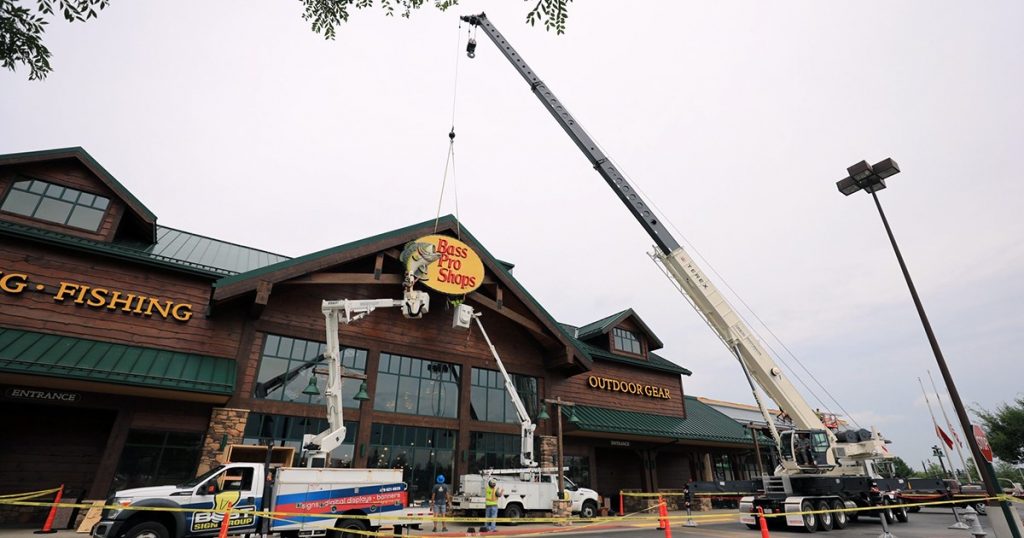 Bass Pro Shops installs new signage at Cabela’s renovation project in